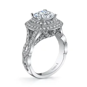 18K White Gold Double Halo Diamond Engagement Ring