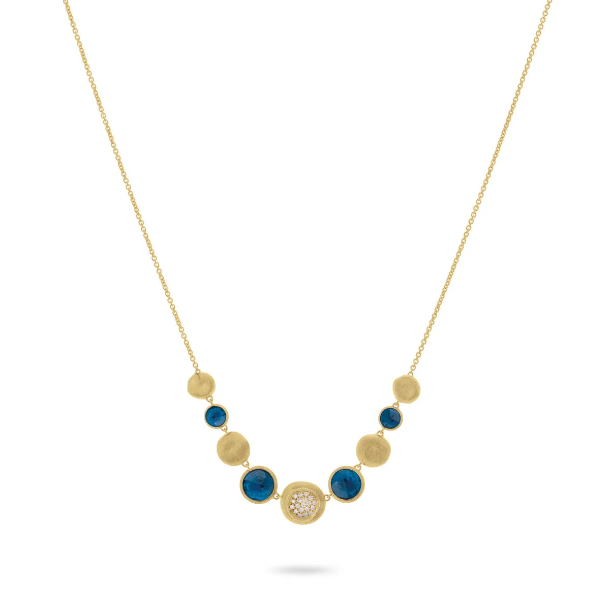 18K Yellow Gold and London Blue Topaz with Diamond Graduated Necklace