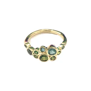 18K Yellow Gold Bezel-set Cluster Green and Blue Tourmaline Ring