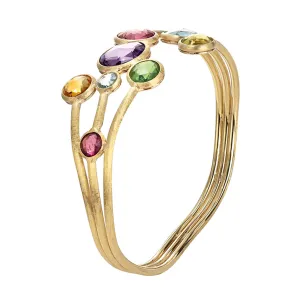 18K Yellow Gold Mixed Gemstone Three Row Bangle