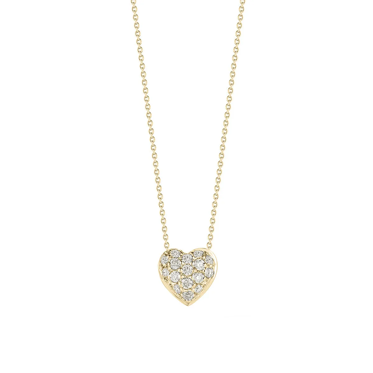 18K Yellow Gold Tiny Treasures Diamond Puffed Heart Necklace