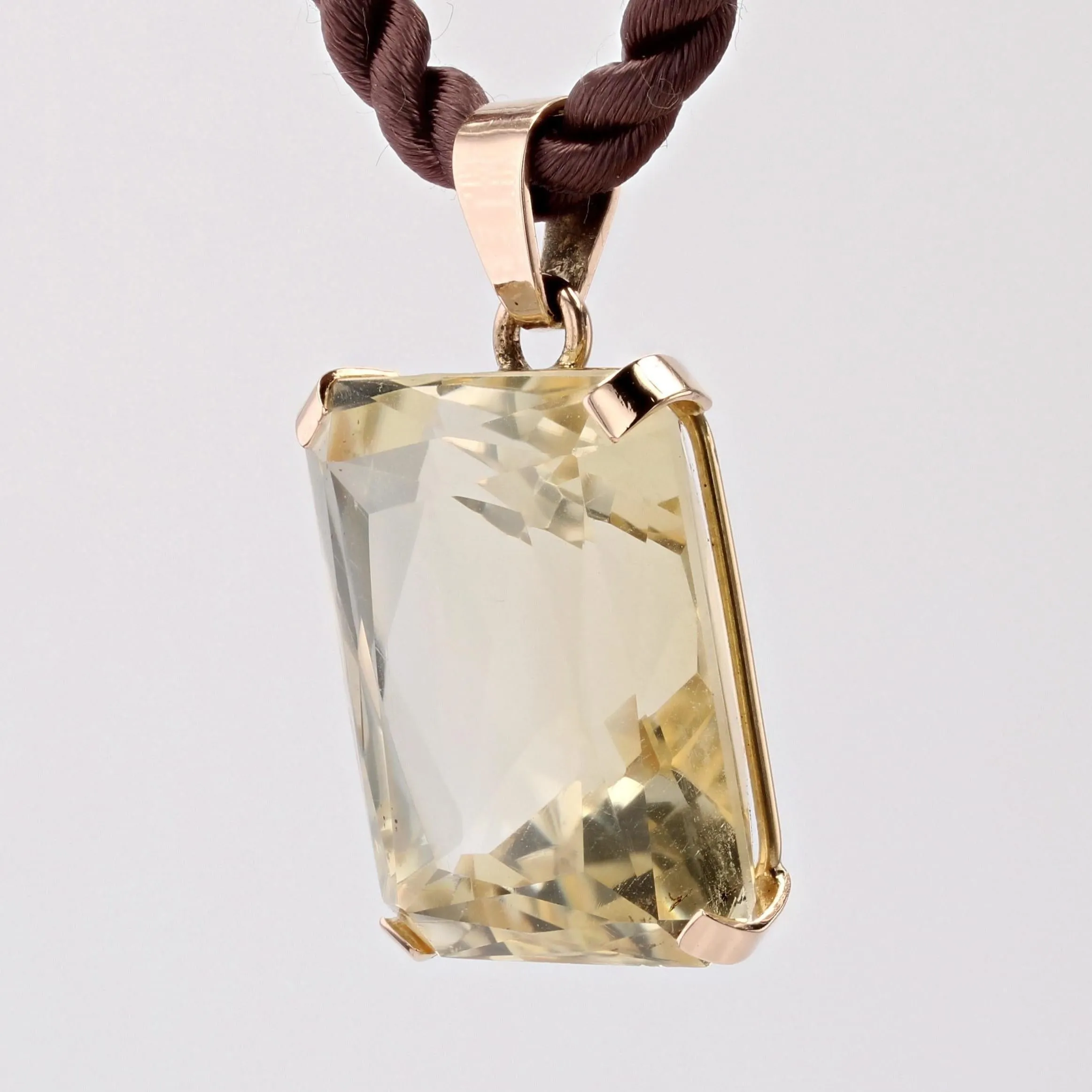 1960 48 Carats Citrine 18 Karat Rose Gold Retro Pendant