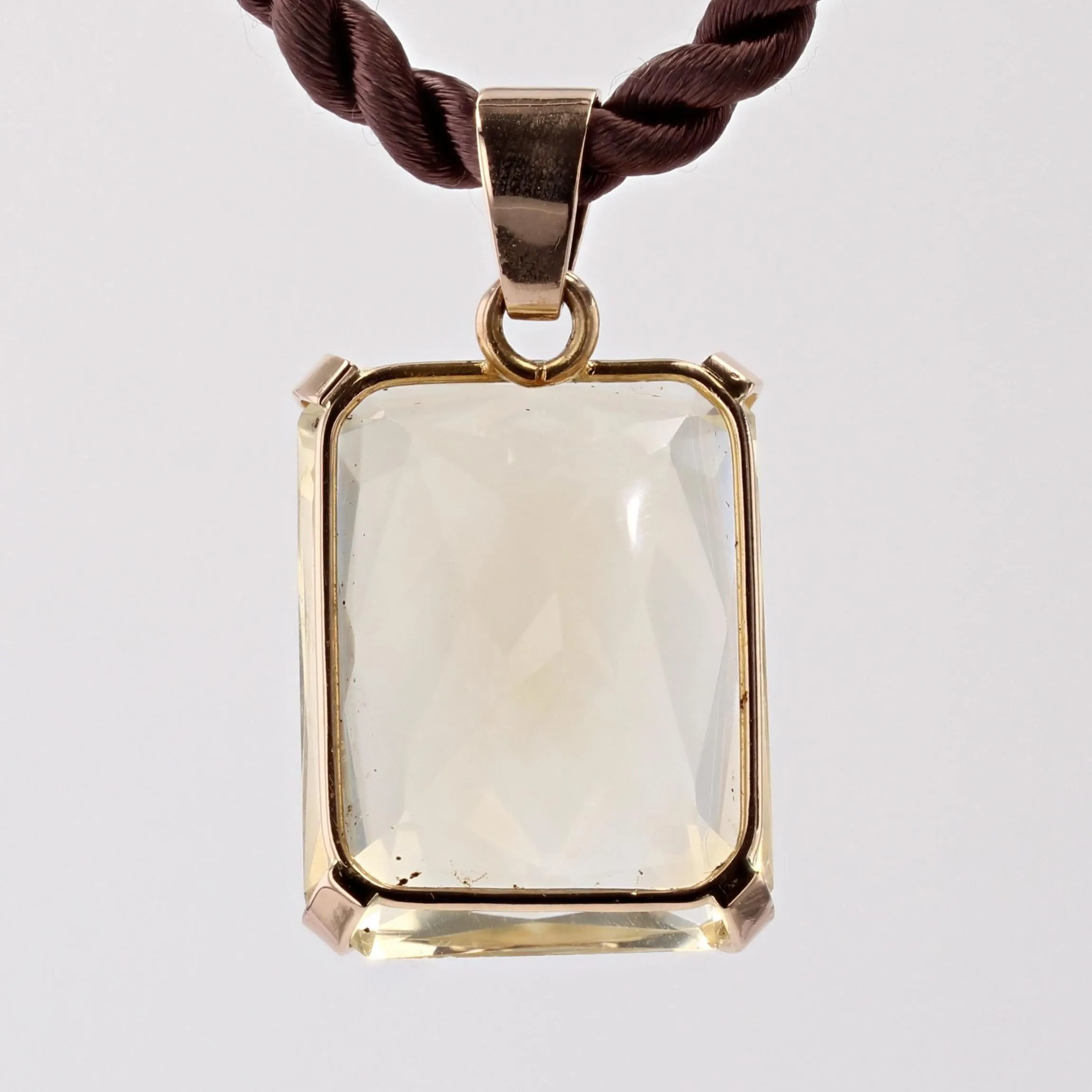 1960 48 Carats Citrine 18 Karat Rose Gold Retro Pendant