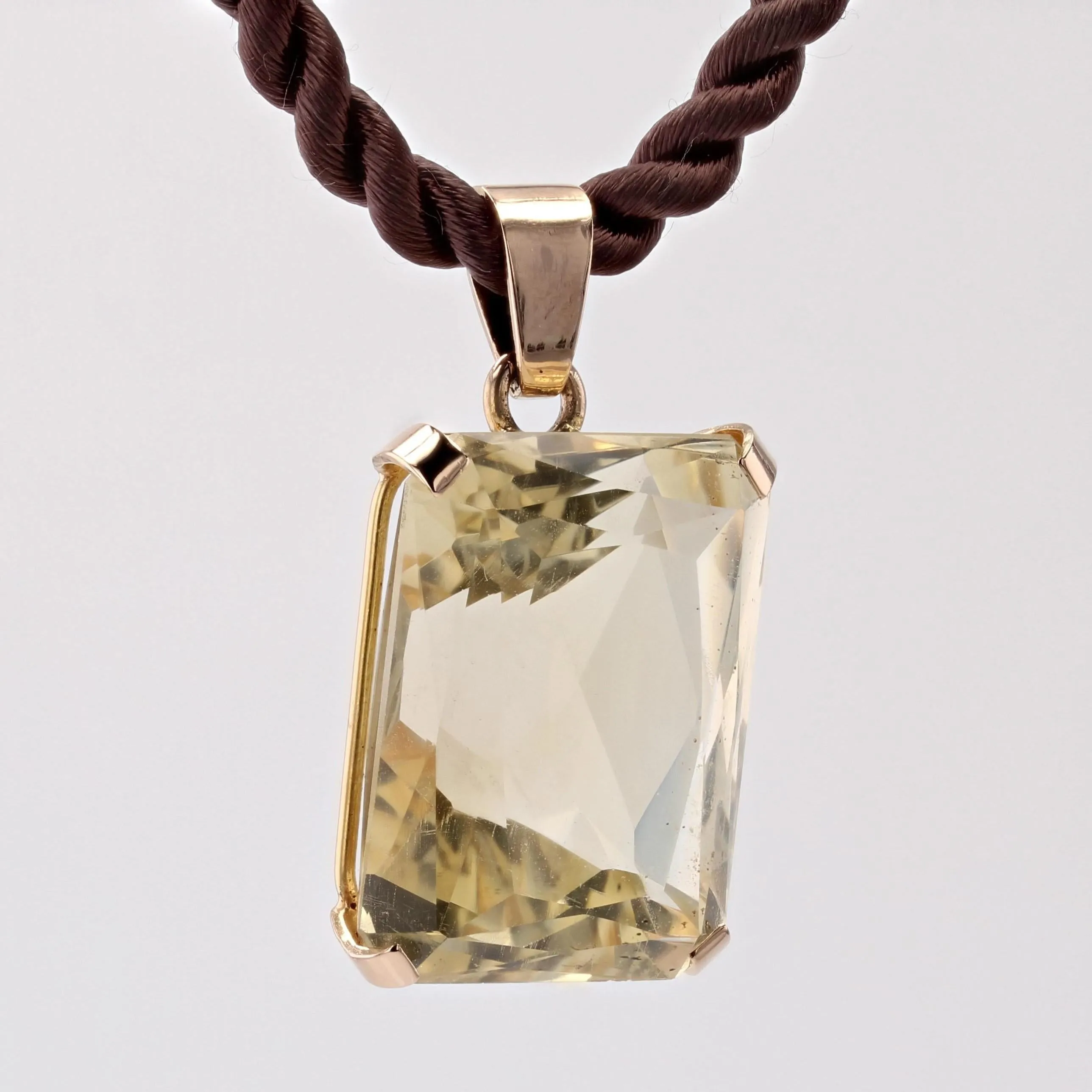 1960 48 Carats Citrine 18 Karat Rose Gold Retro Pendant