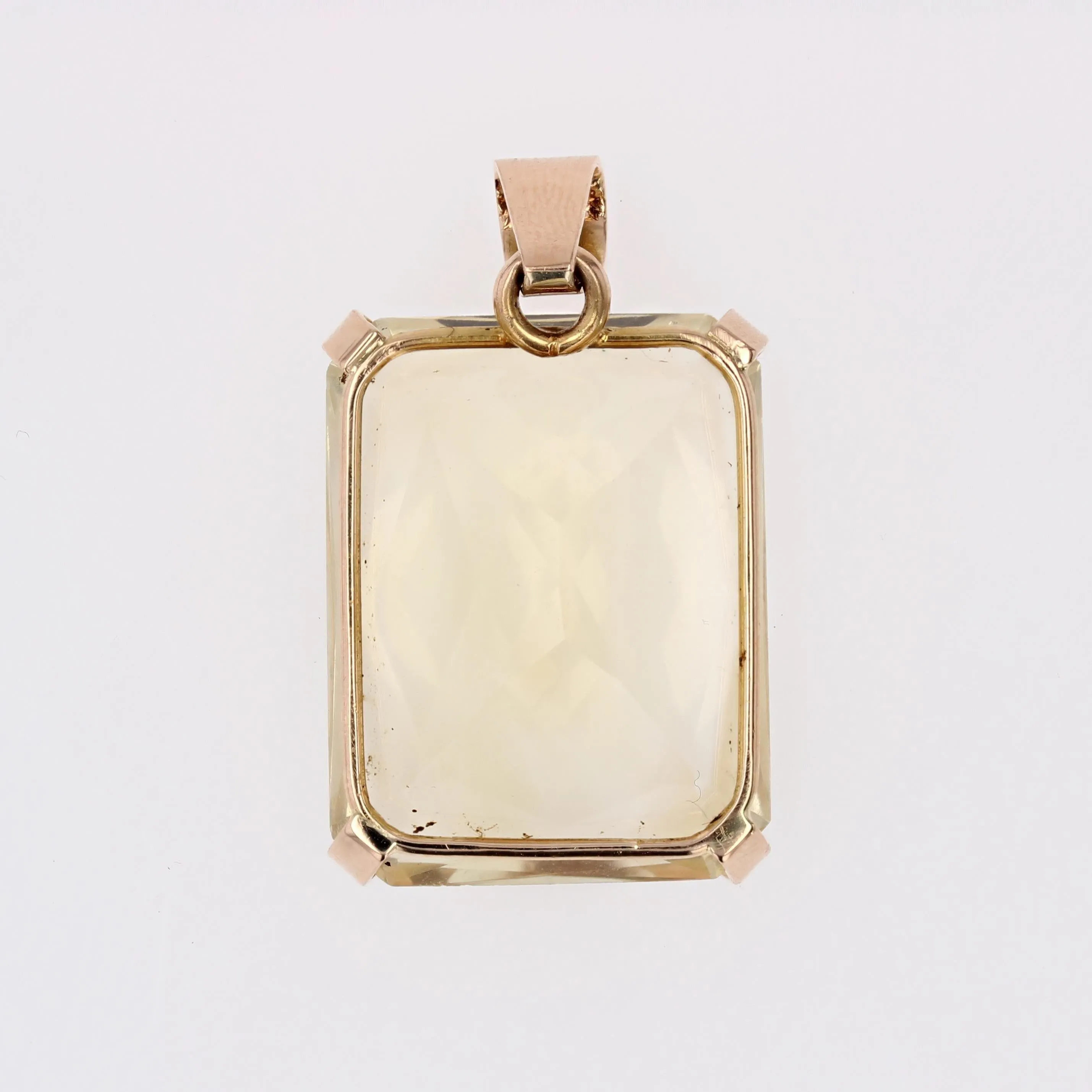 1960 48 Carats Citrine 18 Karat Rose Gold Retro Pendant