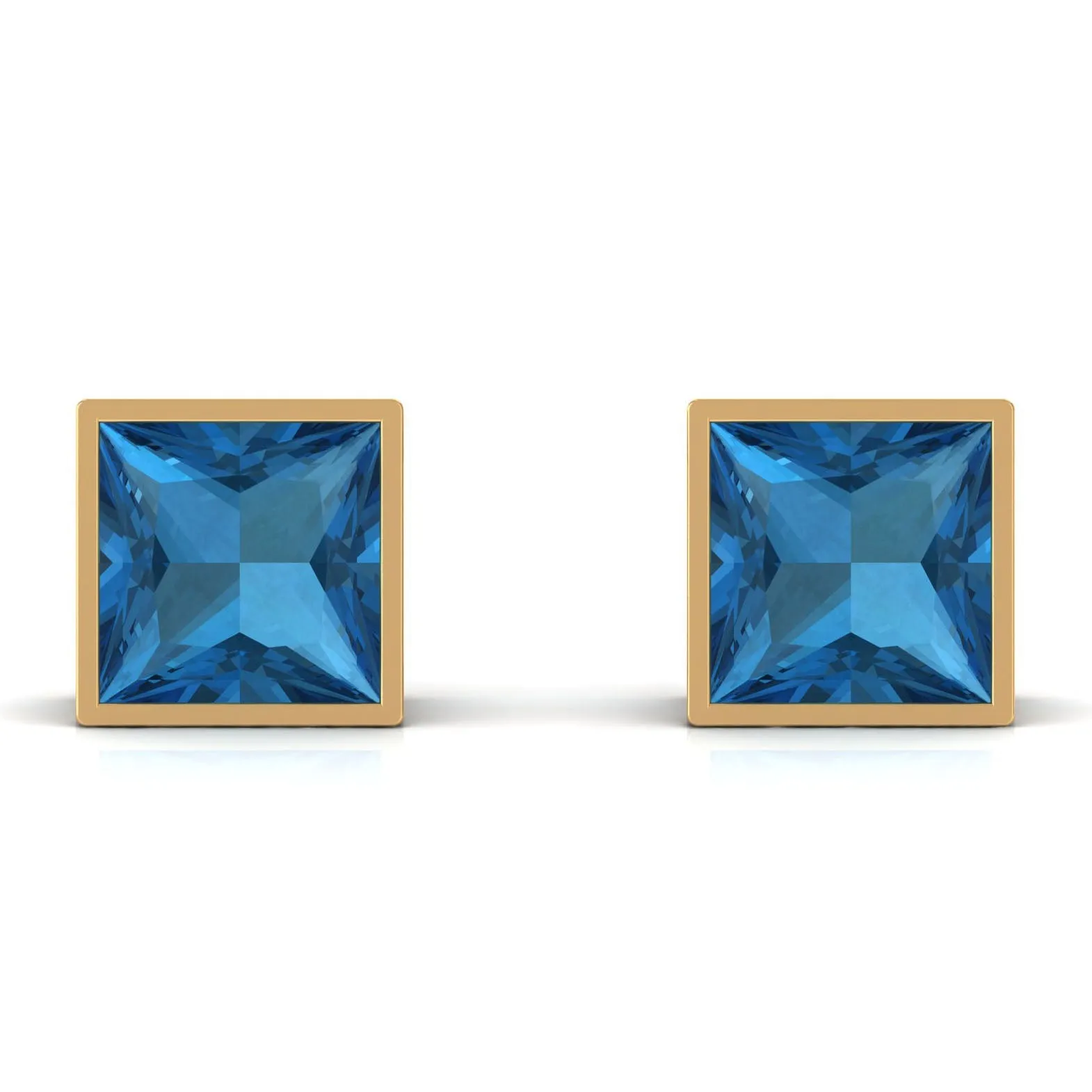 1 CT Princess Cut London Blue Topaz Solitaire Stud Earrings