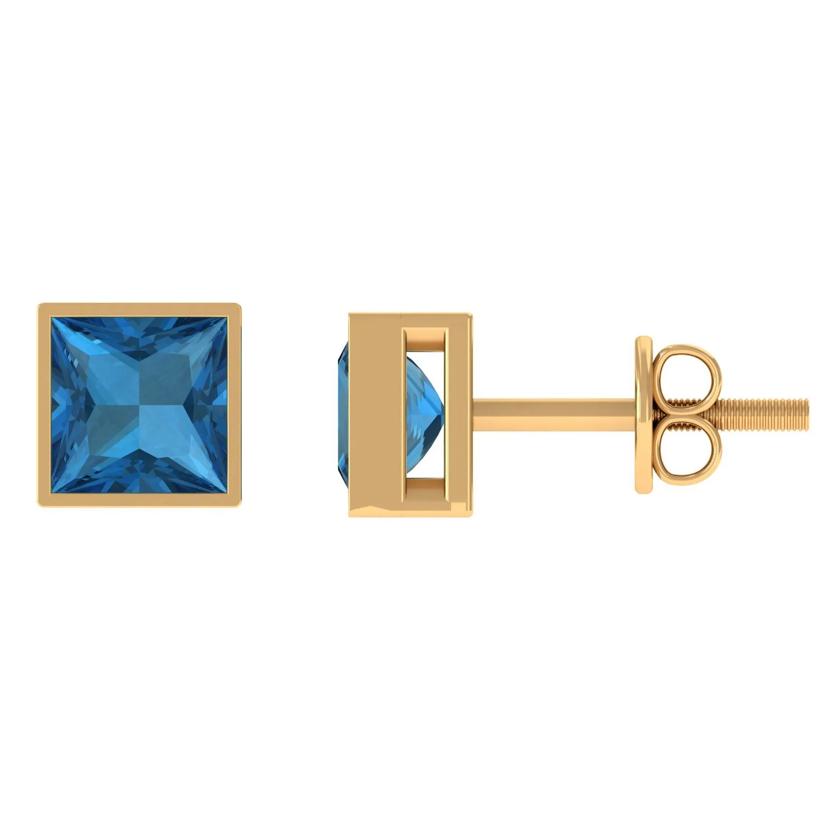 1 CT Princess Cut London Blue Topaz Solitaire Stud Earrings