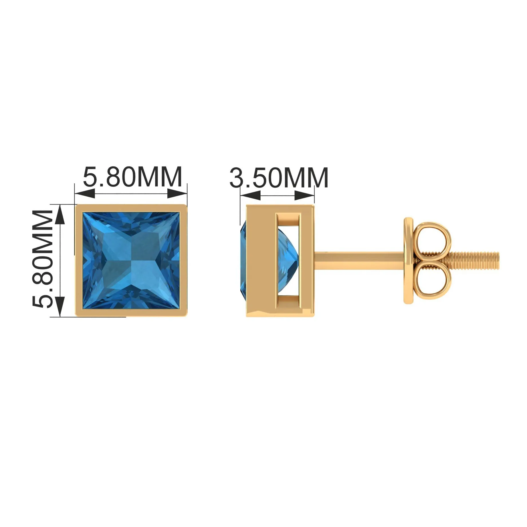 1 CT Princess Cut London Blue Topaz Solitaire Stud Earrings