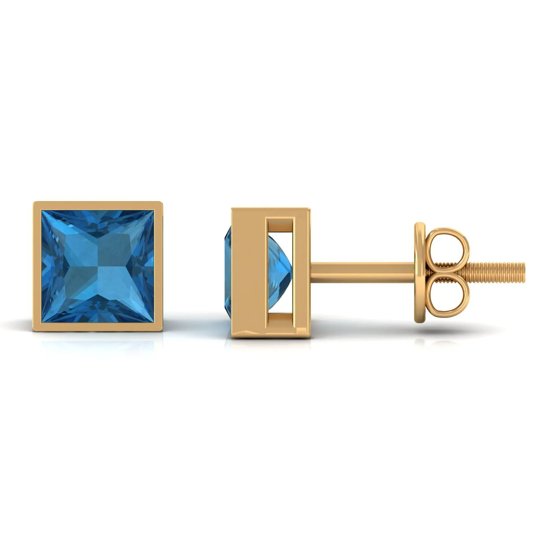 1 CT Princess Cut London Blue Topaz Solitaire Stud Earrings