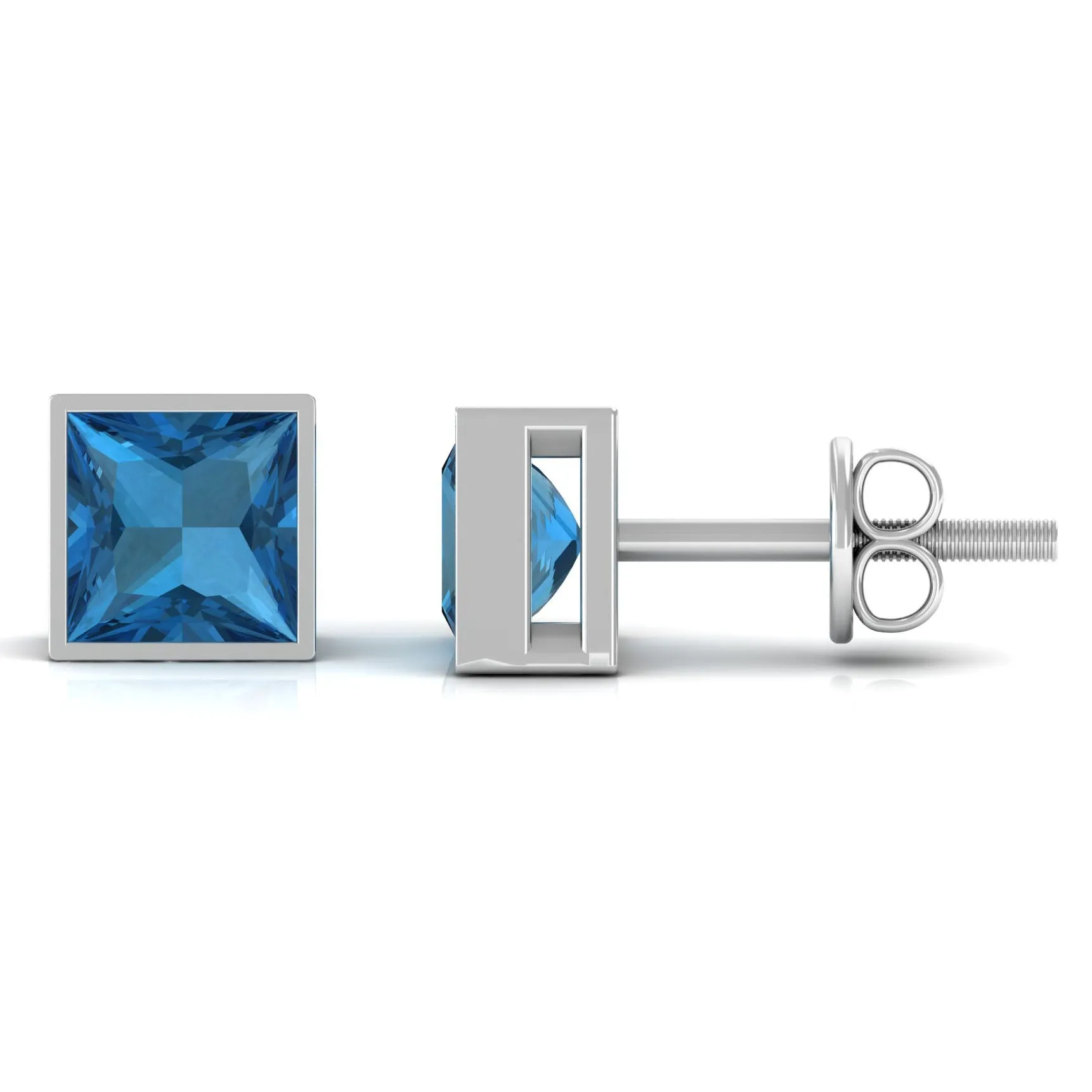 1 CT Princess Cut London Blue Topaz Solitaire Stud Earrings