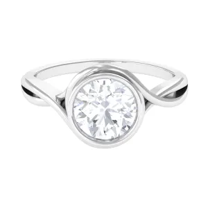 2 CT Round Cut Moissanite Solitaire Ring with Crossover Shank