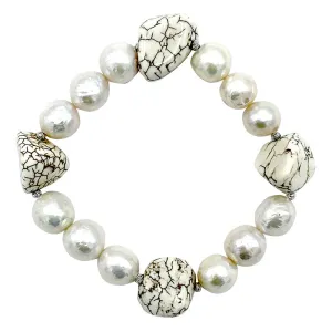 222-01 | WHITE MAGNESITE & EDISON PEARL BRACELET ON ELASTIC