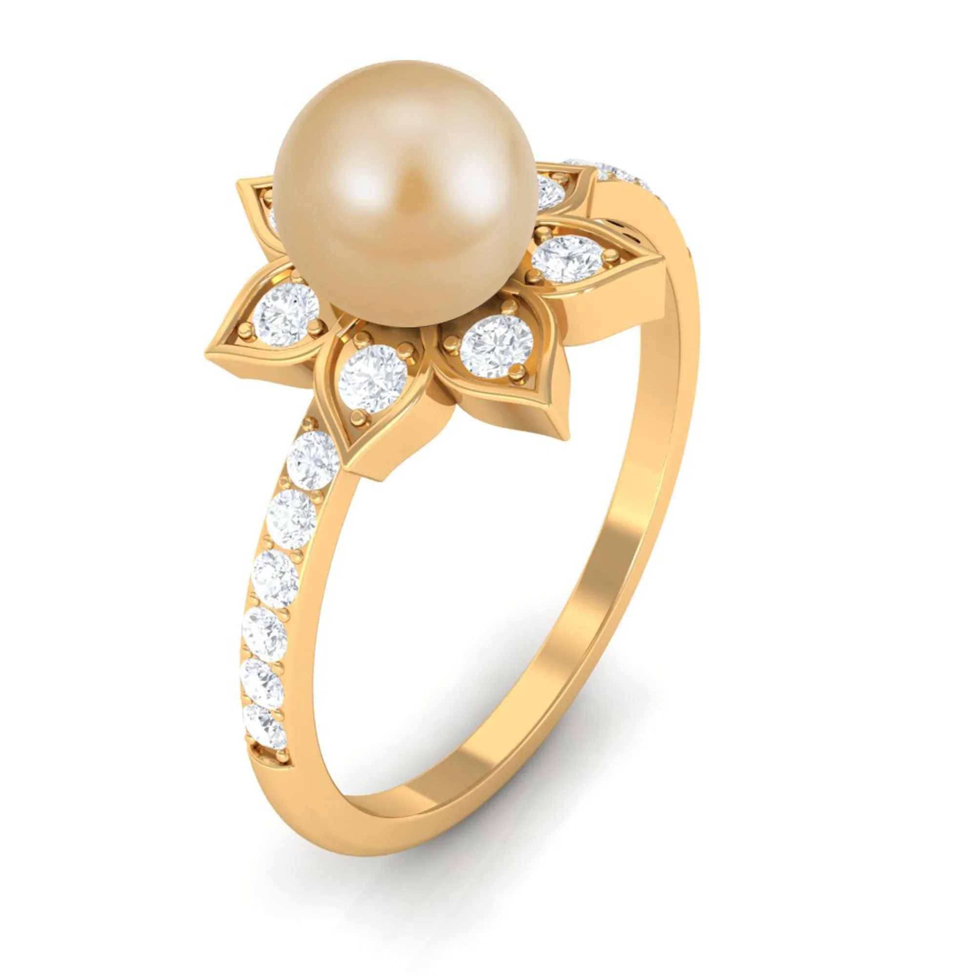 3 CT South Sea Pearl and Diamond Flower Engagement Ring