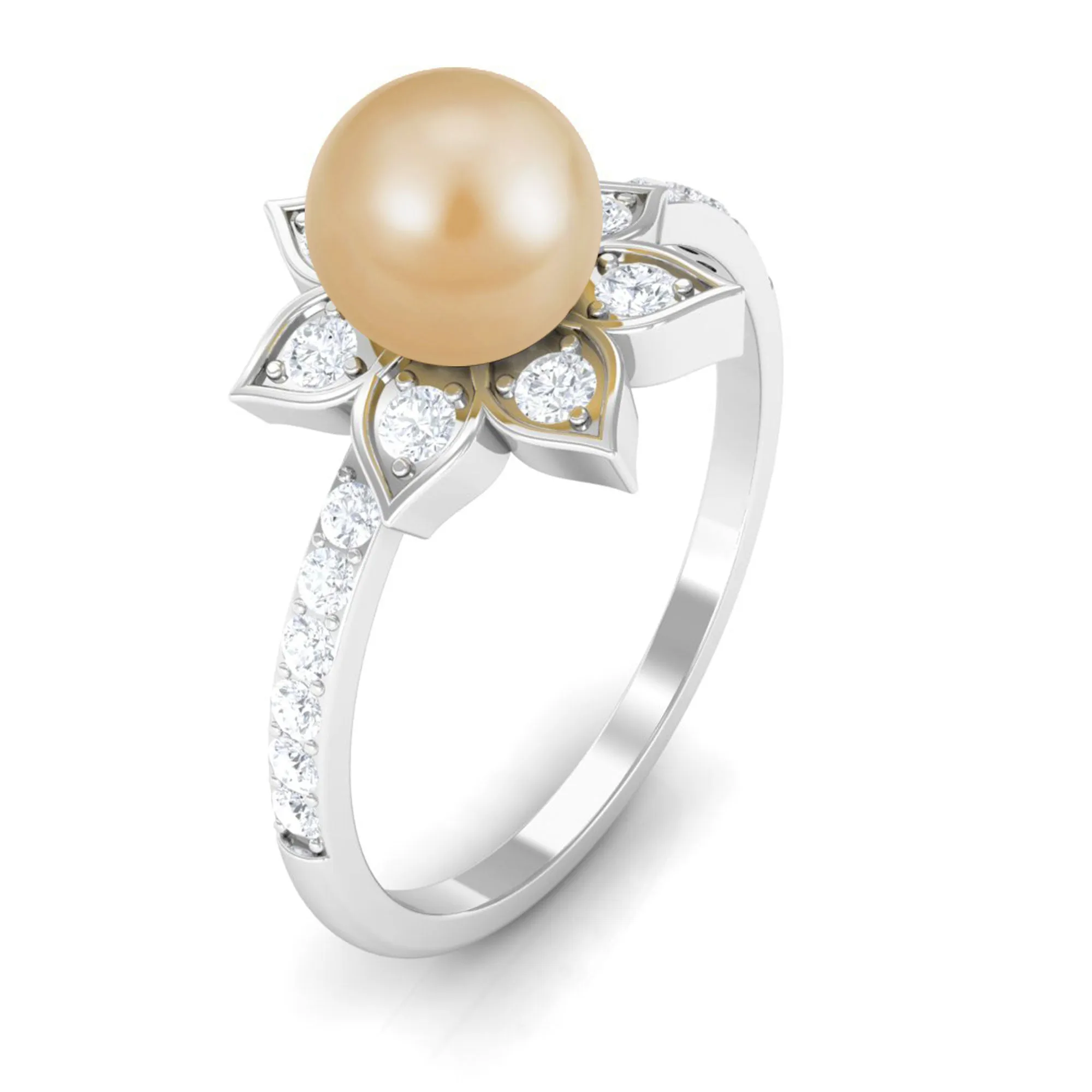 3 CT South Sea Pearl and Diamond Flower Engagement Ring