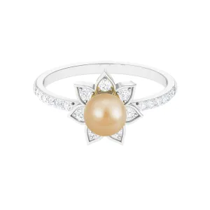 3 CT South Sea Pearl and Diamond Flower Engagement Ring