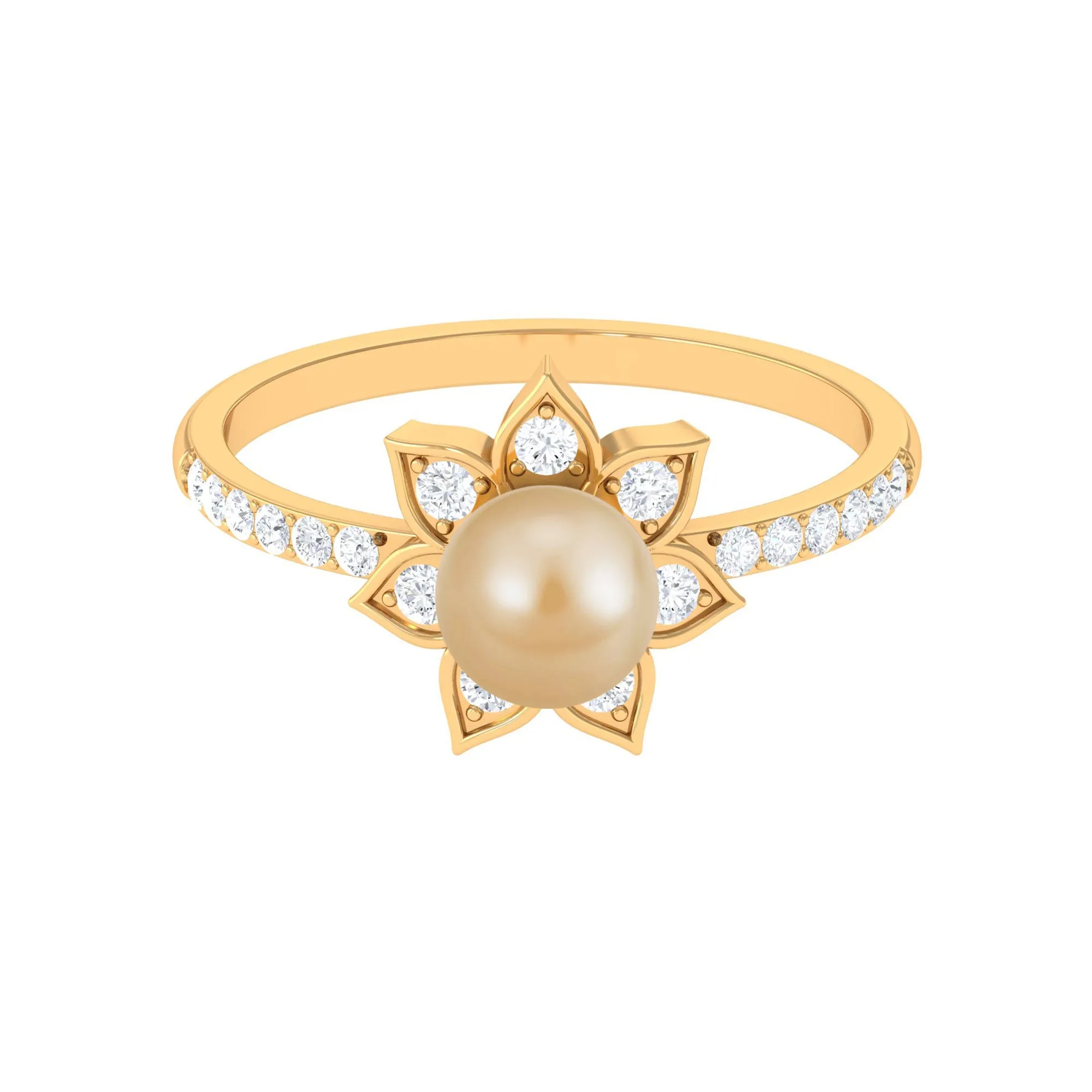 3 CT South Sea Pearl and Diamond Flower Engagement Ring