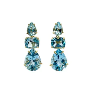 3-Tier Cushion-cut and Pear-Shape Blue Topaz Drop Earrings