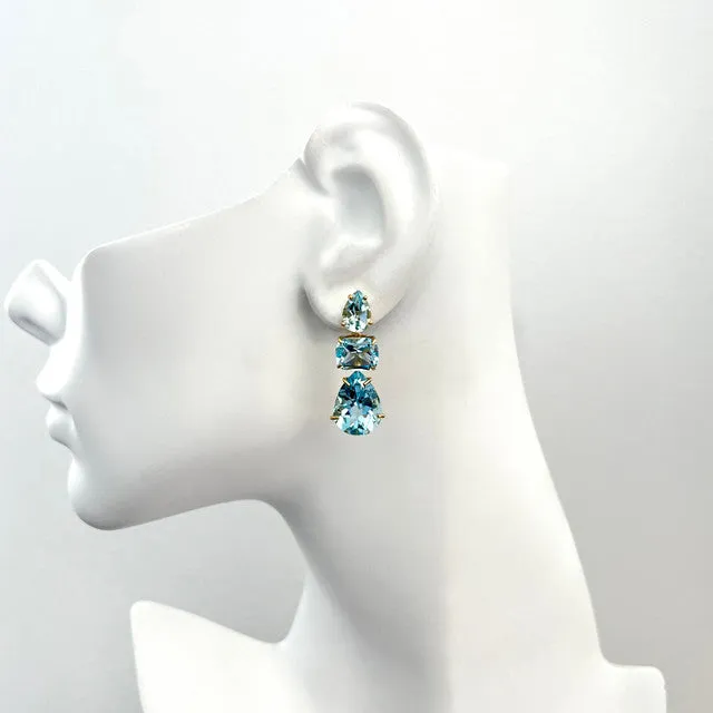 3-Tier Cushion-cut and Pear-Shape Blue Topaz Drop Earrings