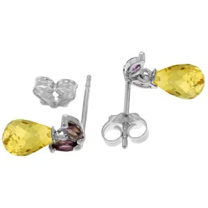 3.4 Carat 14K Solid White Gold Stud Earrings Amethyst Citrine