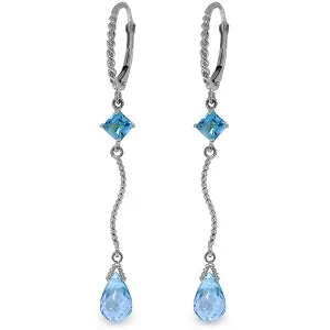 3.5 Carat 14K Solid White Gold Level Path Blue Topaz Earrings