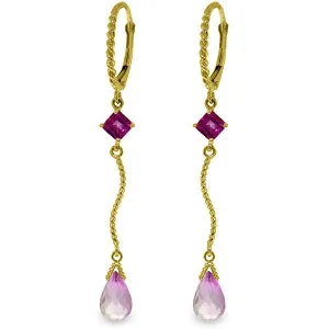 3.5 Carat 14K Solid Yellow Gold Victoriana Pink Topaz Earrings