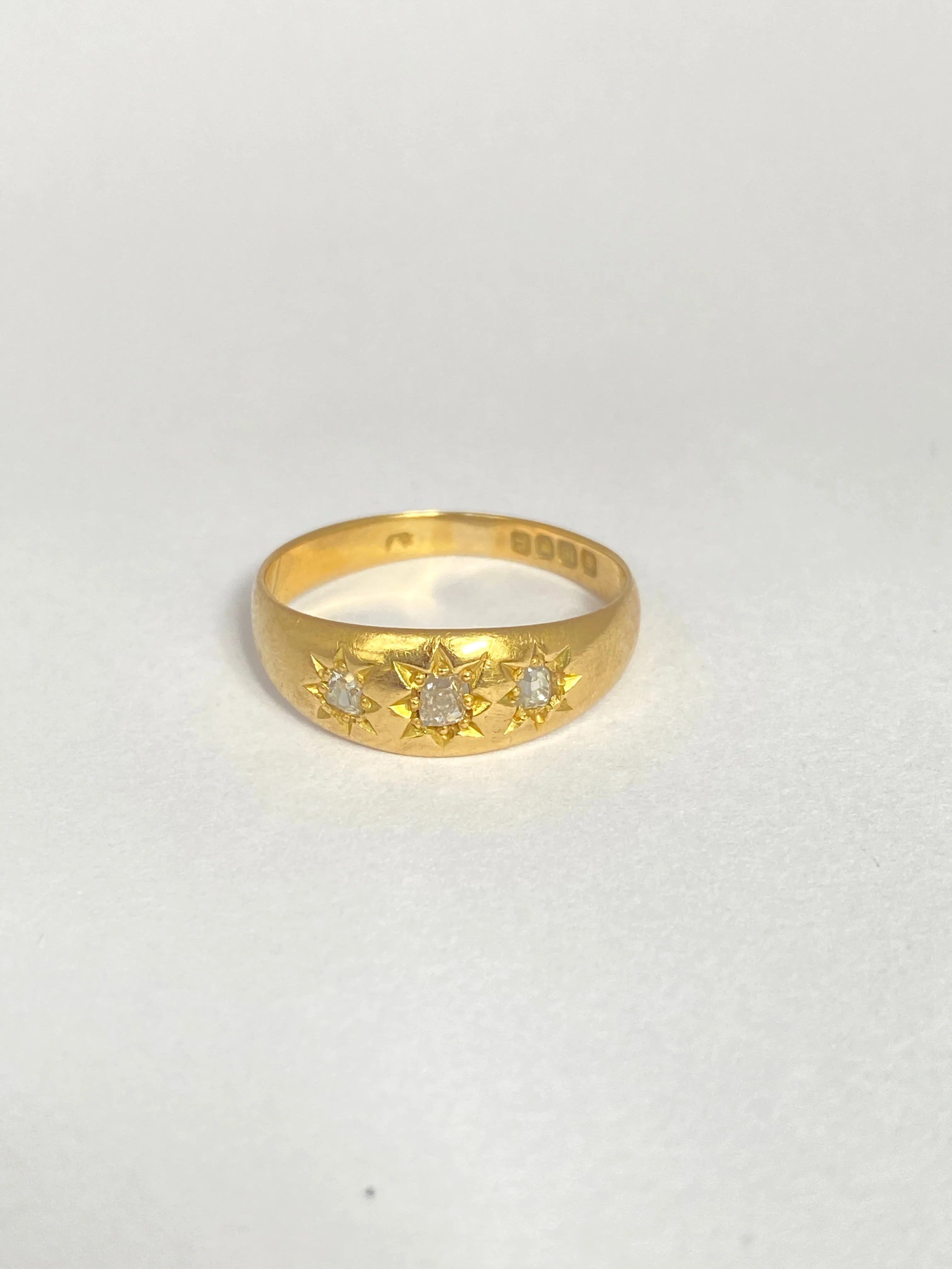 3rd payment Antique, 18ct Gold, Old Cut Diamond, 3 Star, Gypsy Ring, Hallmarked London, 1902