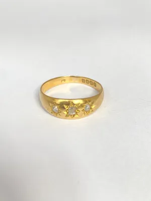 3rd payment Antique, 18ct Gold, Old Cut Diamond, 3 Star, Gypsy Ring, Hallmarked London, 1902