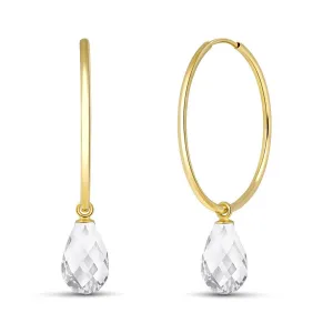 4.5 Carat 14K Solid Yellow Gold Hoop Earrings Natural White Topaz