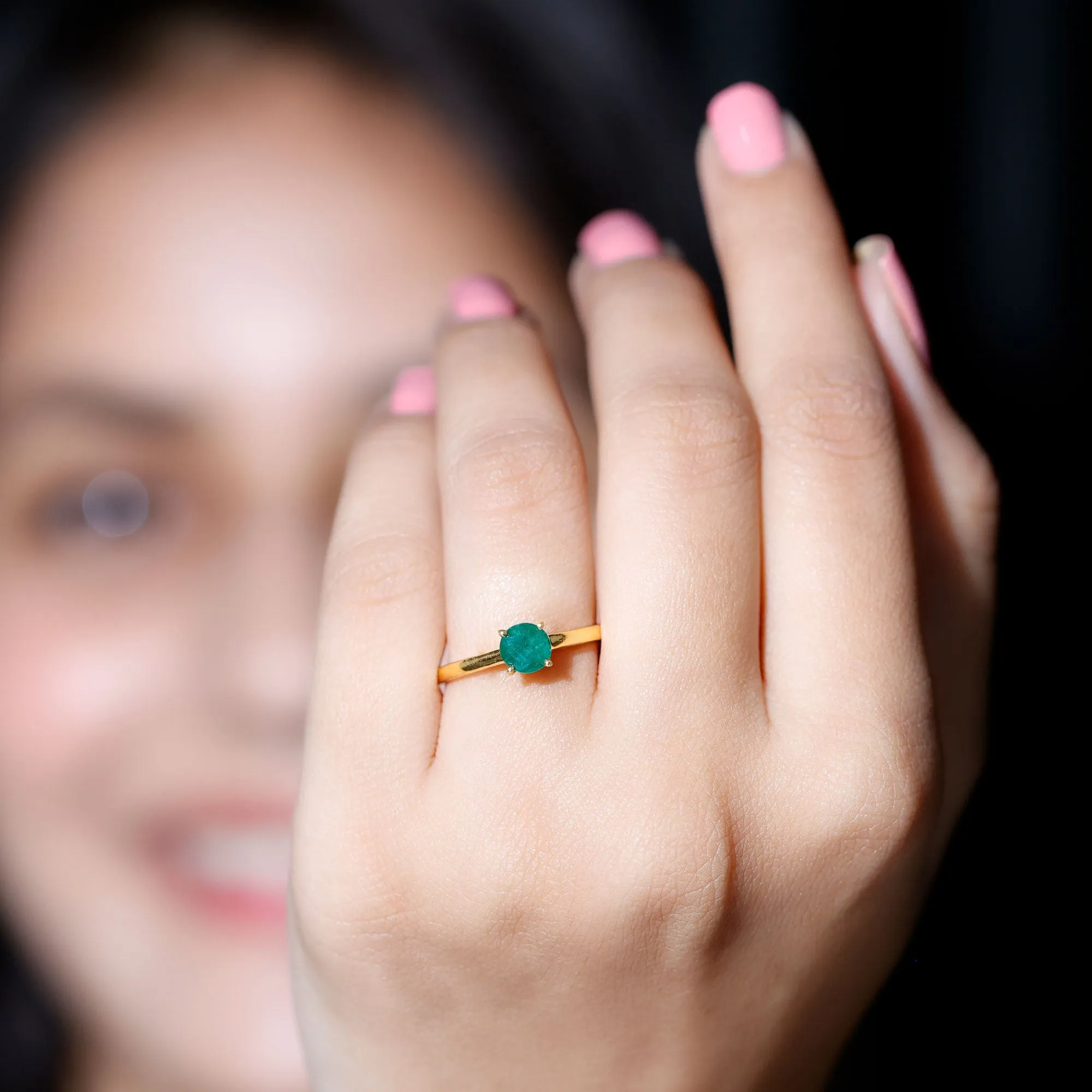 5 MM Simple Round Cut Solitaire Emerald Gold Ring