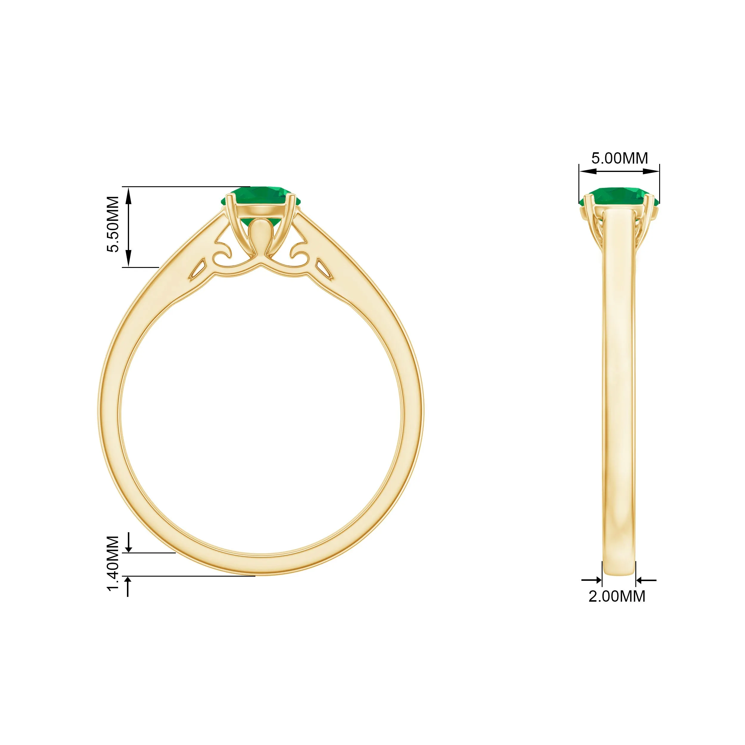 5 MM Simple Round Cut Solitaire Emerald Gold Ring