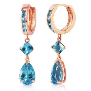 5.62 Carat 14K Solid Rose Gold Blue Topaz Dangling Hoops