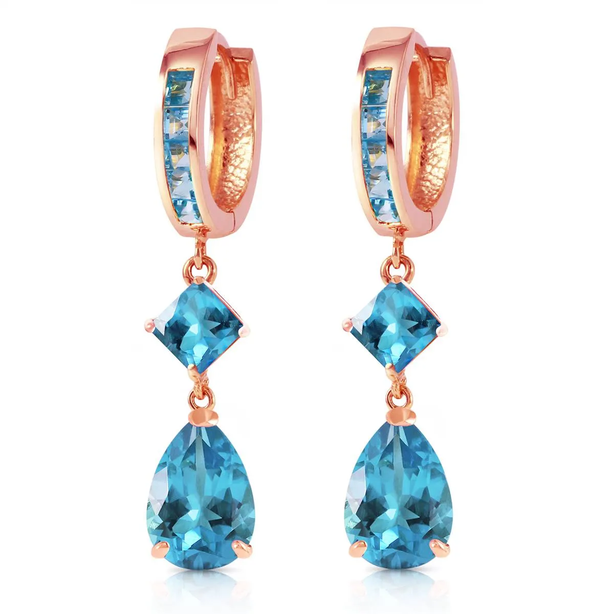 5.62 Carat 14K Solid Rose Gold Blue Topaz Dangling Hoops