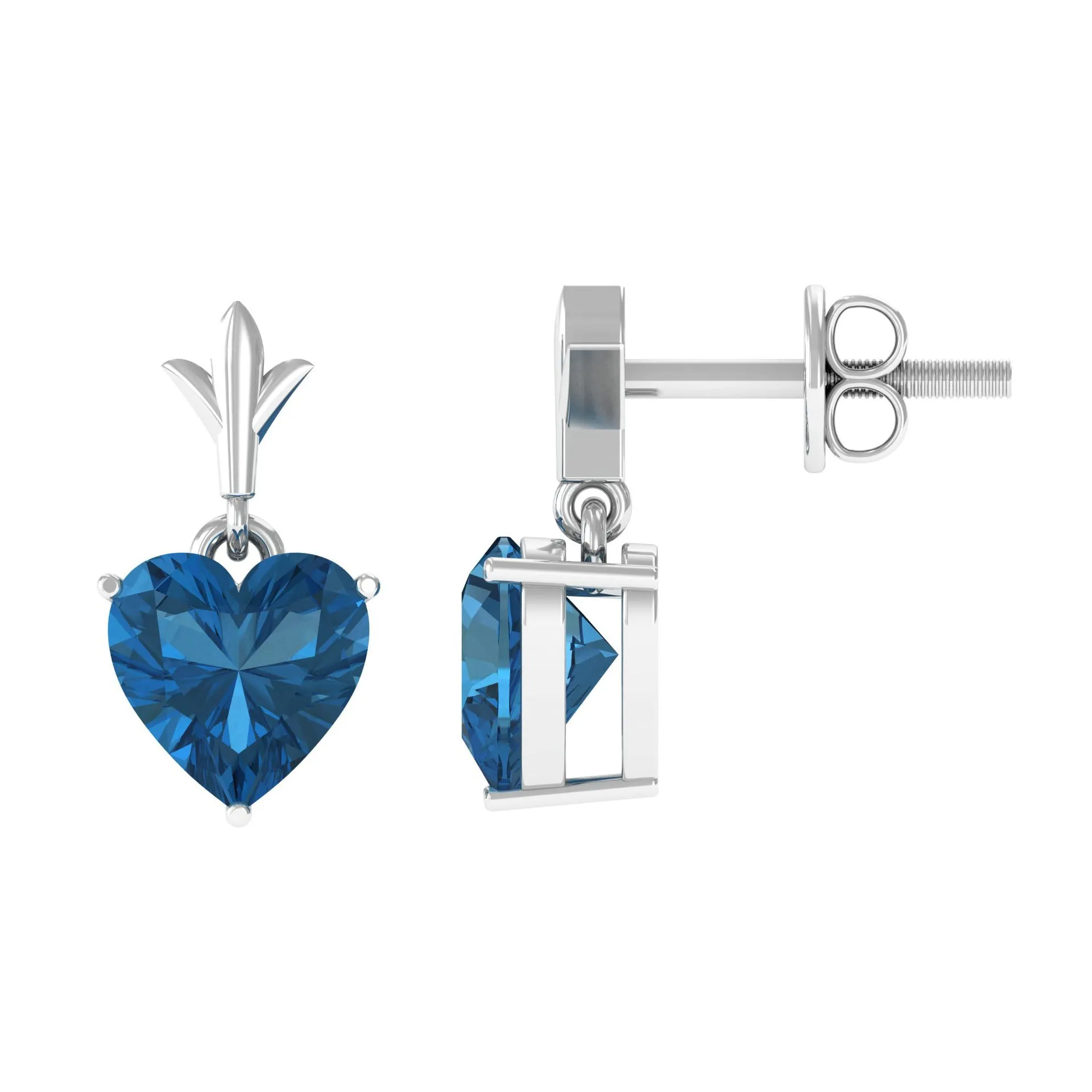 6 MM Heart Shape London Blue Topaz Drop Stud Earrings