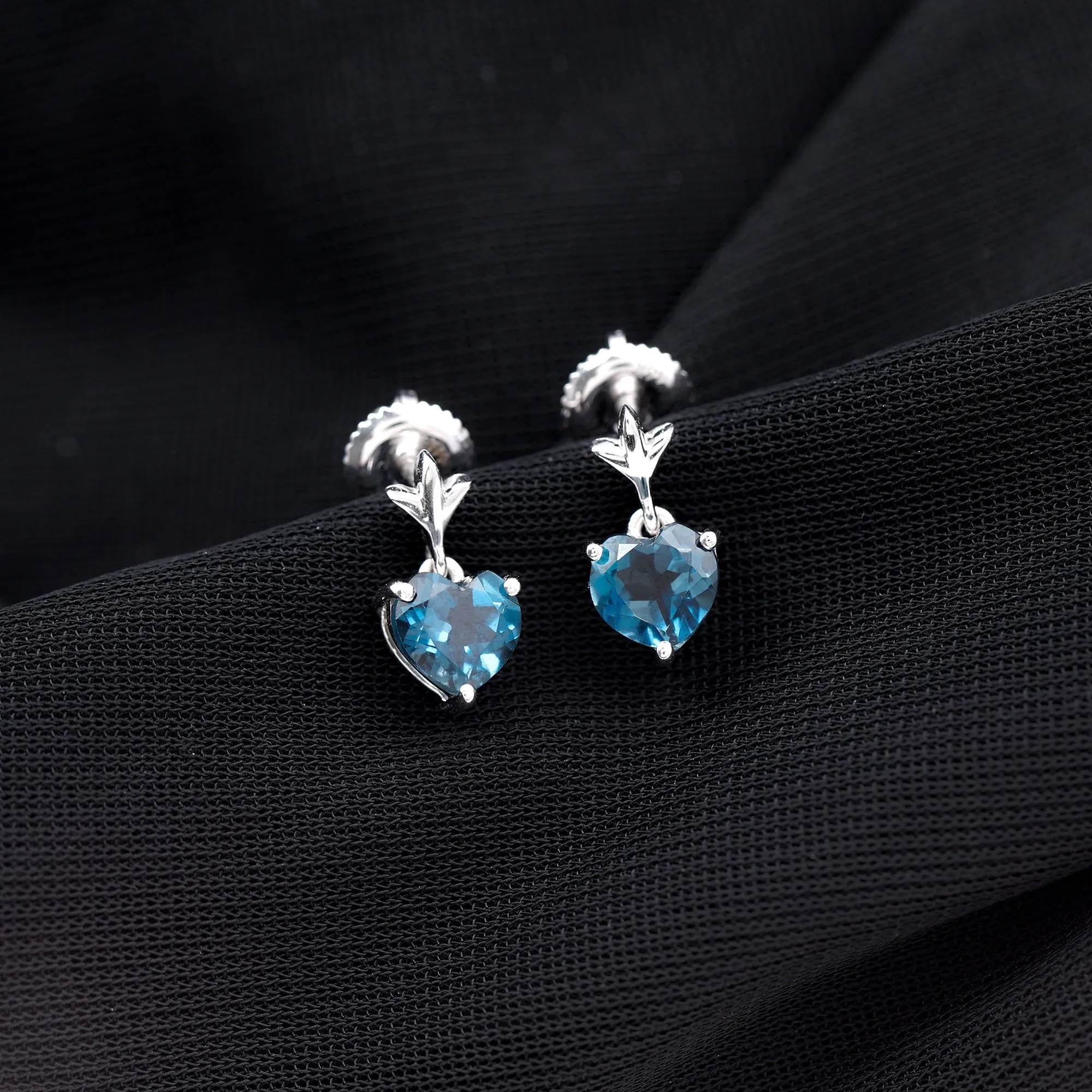 6 MM Heart Shape London Blue Topaz Drop Stud Earrings