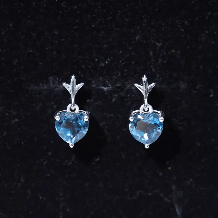 6 MM Heart Shape London Blue Topaz Drop Stud Earrings