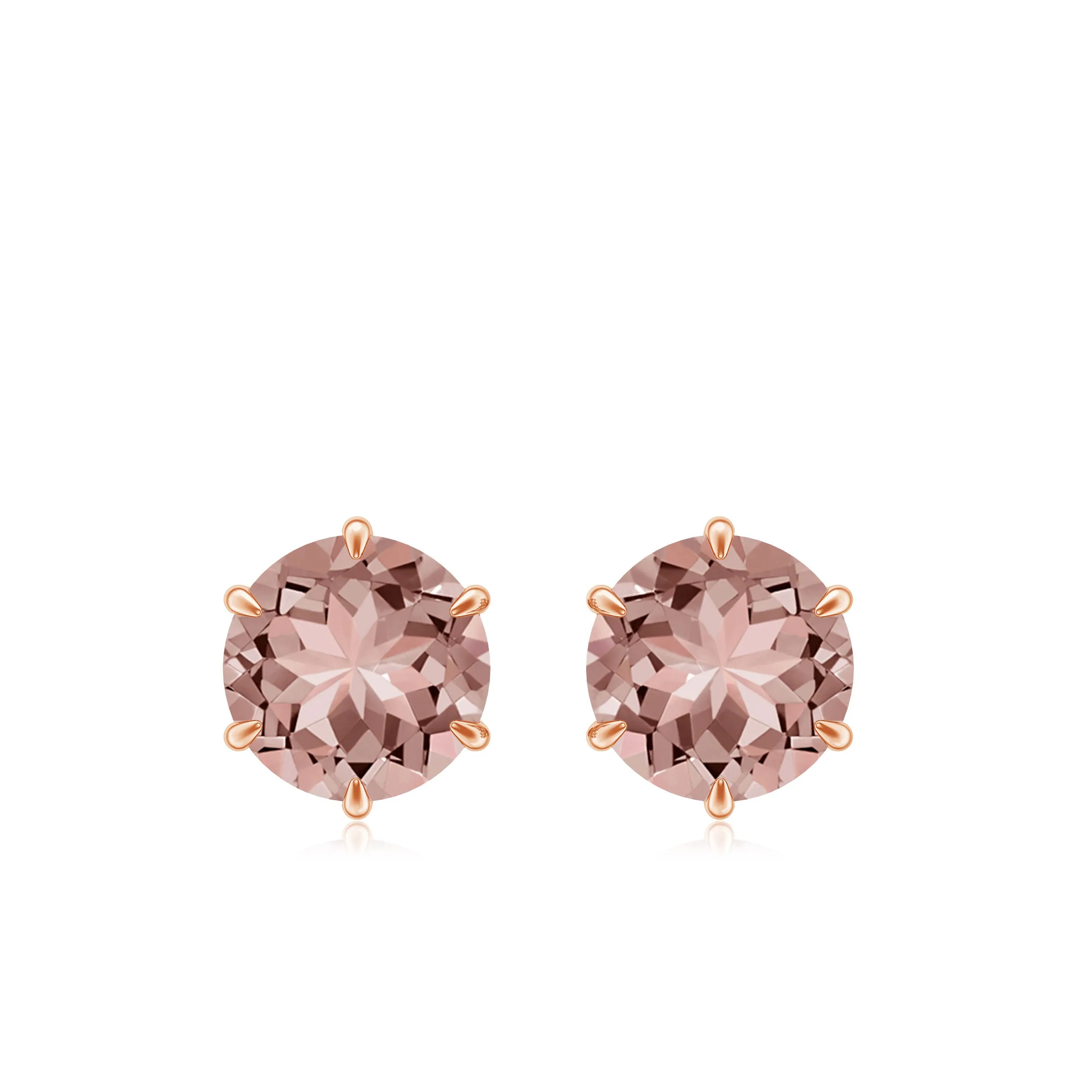 6X6 MM Morganite Solitaire Stud Earring in 6 Claw Prong Setting