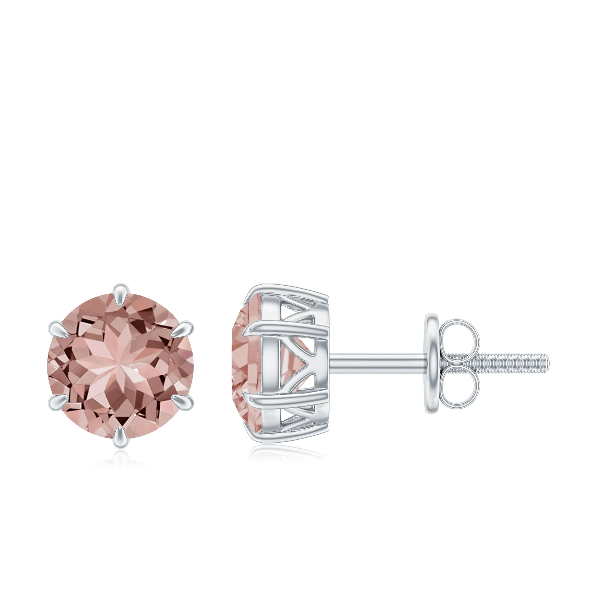 6X6 MM Morganite Solitaire Stud Earring in 6 Claw Prong Setting