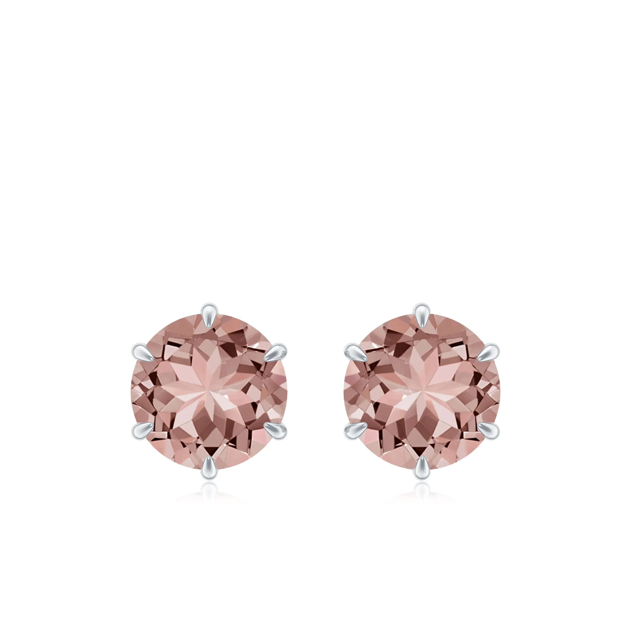 6X6 MM Morganite Solitaire Stud Earring in 6 Claw Prong Setting