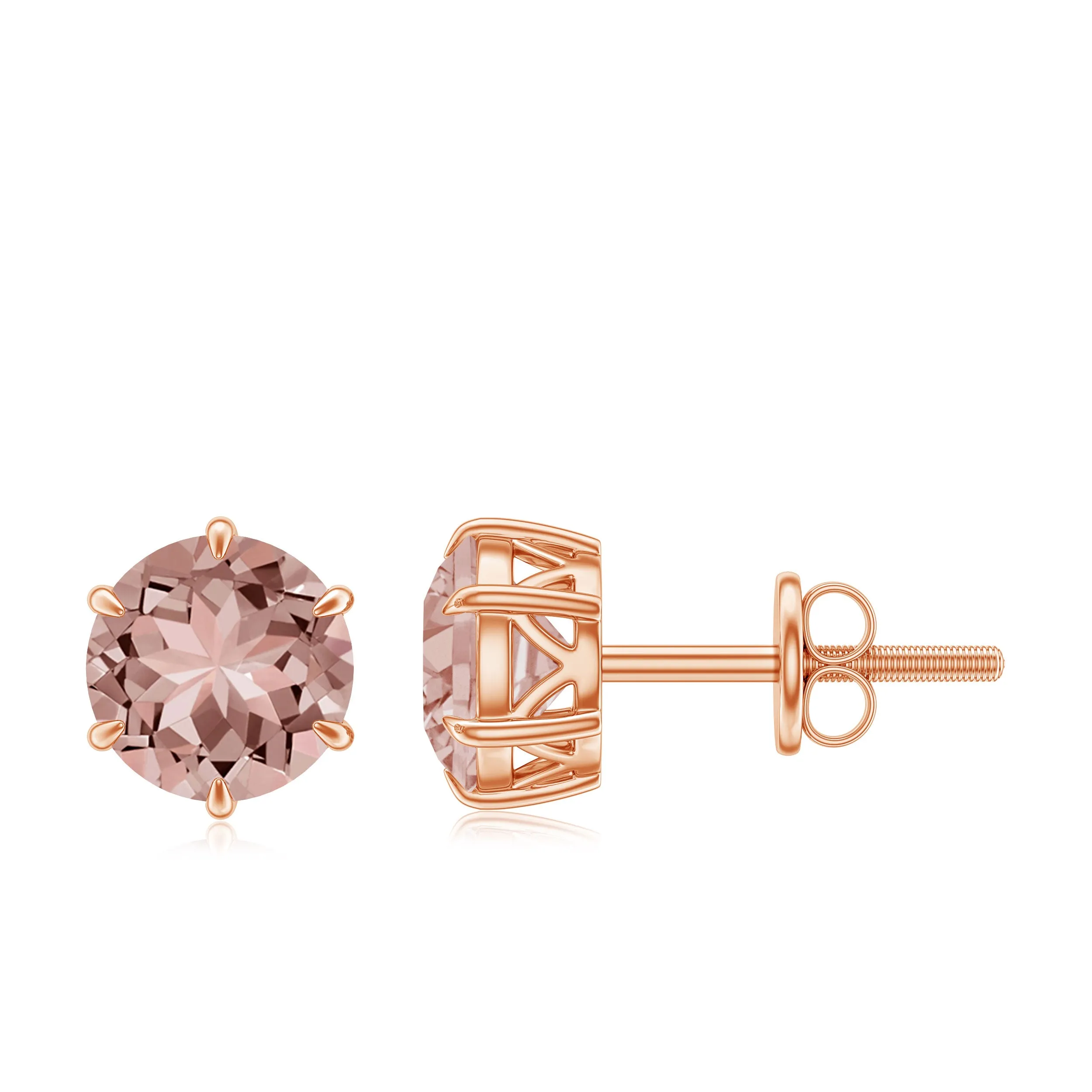 6X6 MM Morganite Solitaire Stud Earring in 6 Claw Prong Setting