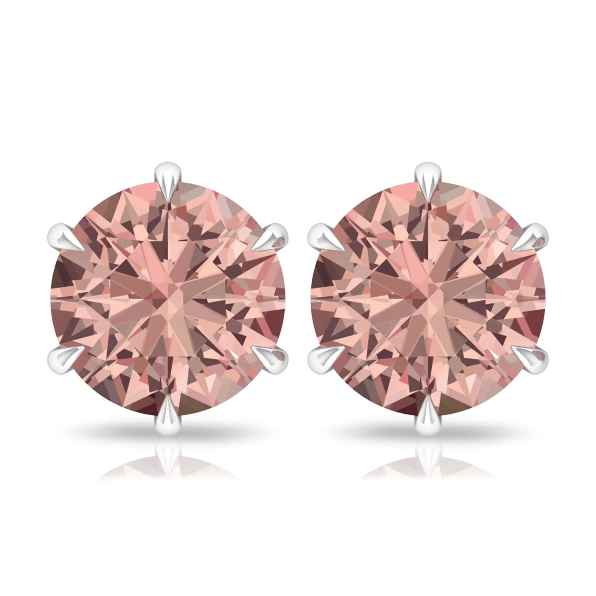 6X6 MM Morganite Solitaire Stud Earring in 6 Claw Prong Setting