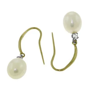 8.1 Carat 14K Solid Yellow Gold Joya Pearl Diamond Earrings