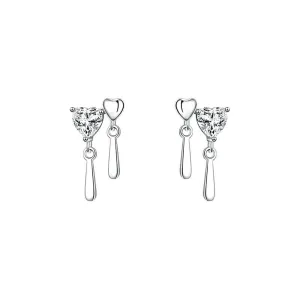 925 Silver Double Heart Water Drop Earrings