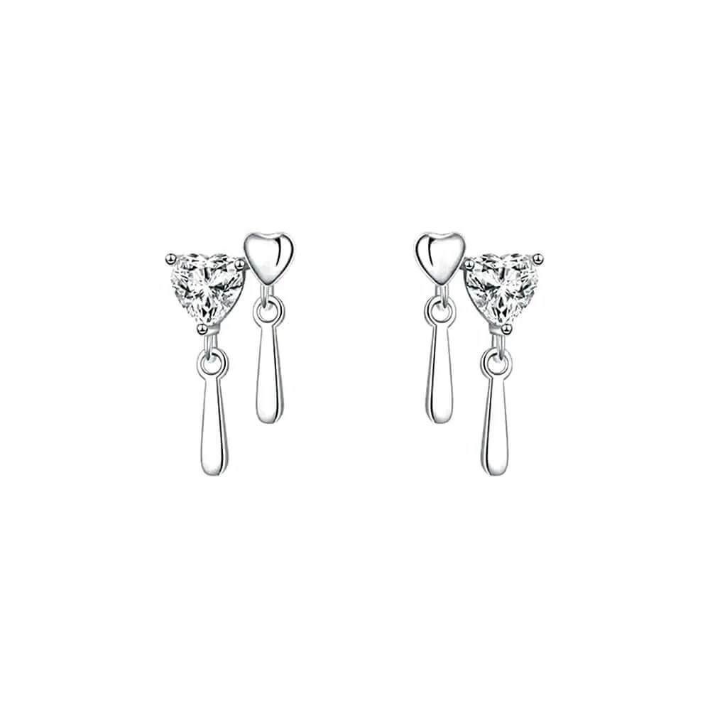 925 Silver Double Heart Water Drop Earrings