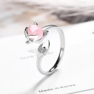 925 sterling silver new woman fashion jewelry high quality crystal zircon agate fox ring size adjustable ring