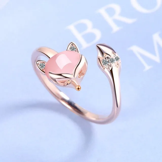 925 sterling silver new woman fashion jewelry high quality crystal zircon agate fox ring size adjustable ring