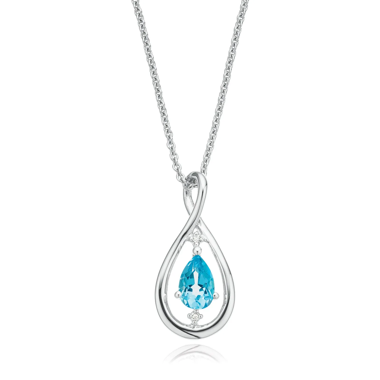 9ct White Gold Pear Cut Blue Topaz & Diamond Set Pendant