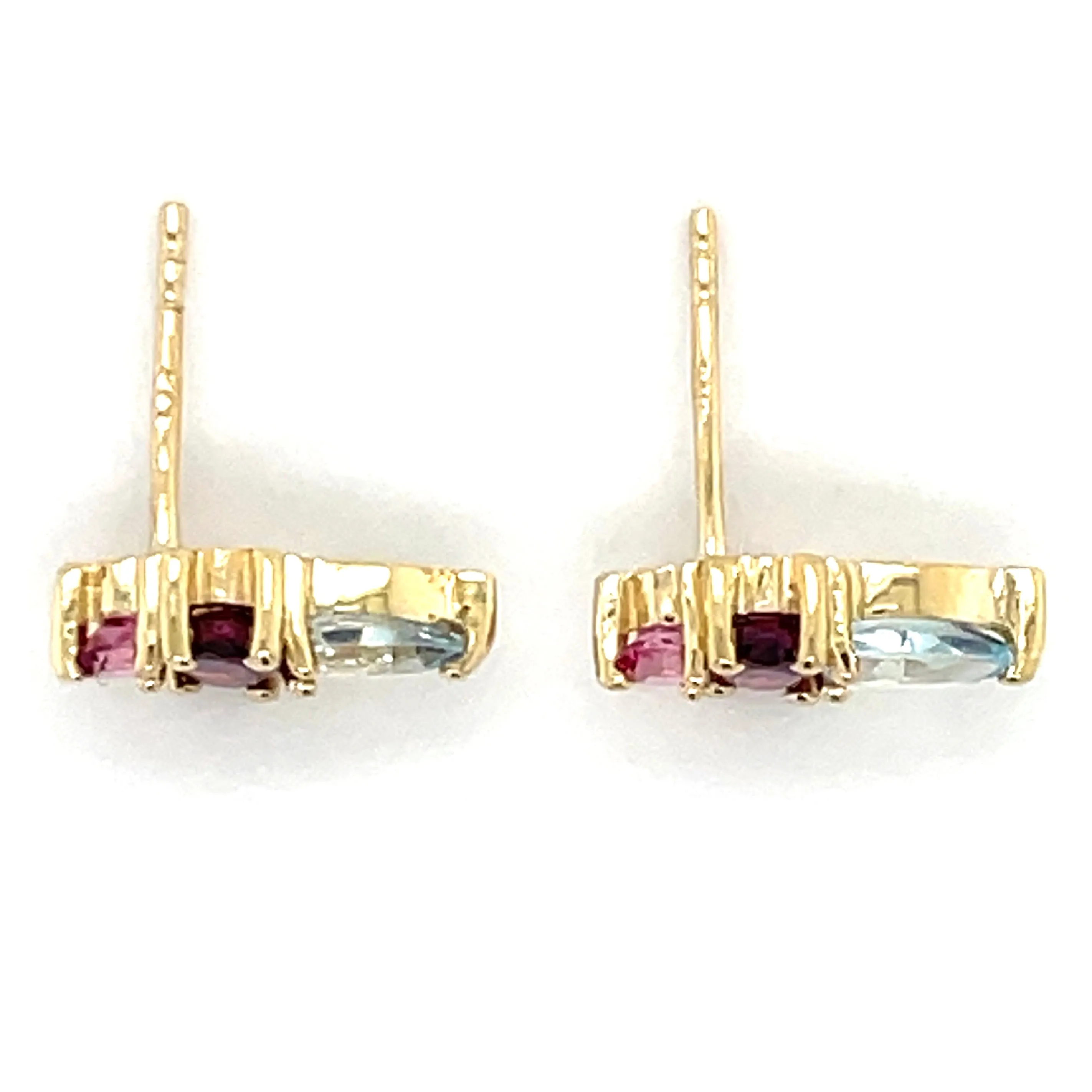 9ct Yellow Gold Earth Grown Blue Topaz, Pink Topaz & Rhodolite Earrings