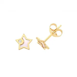 9ct Yellow Gold Zirconia & Mother Of Pearl Star Stud Earrings ES632