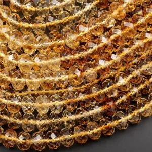 AAA Faceted Natural Golden Yellow Citrine Rondelle Beads 7mm 8mm Graduated Ombre Colors Extra Clarity 15.5" Strand