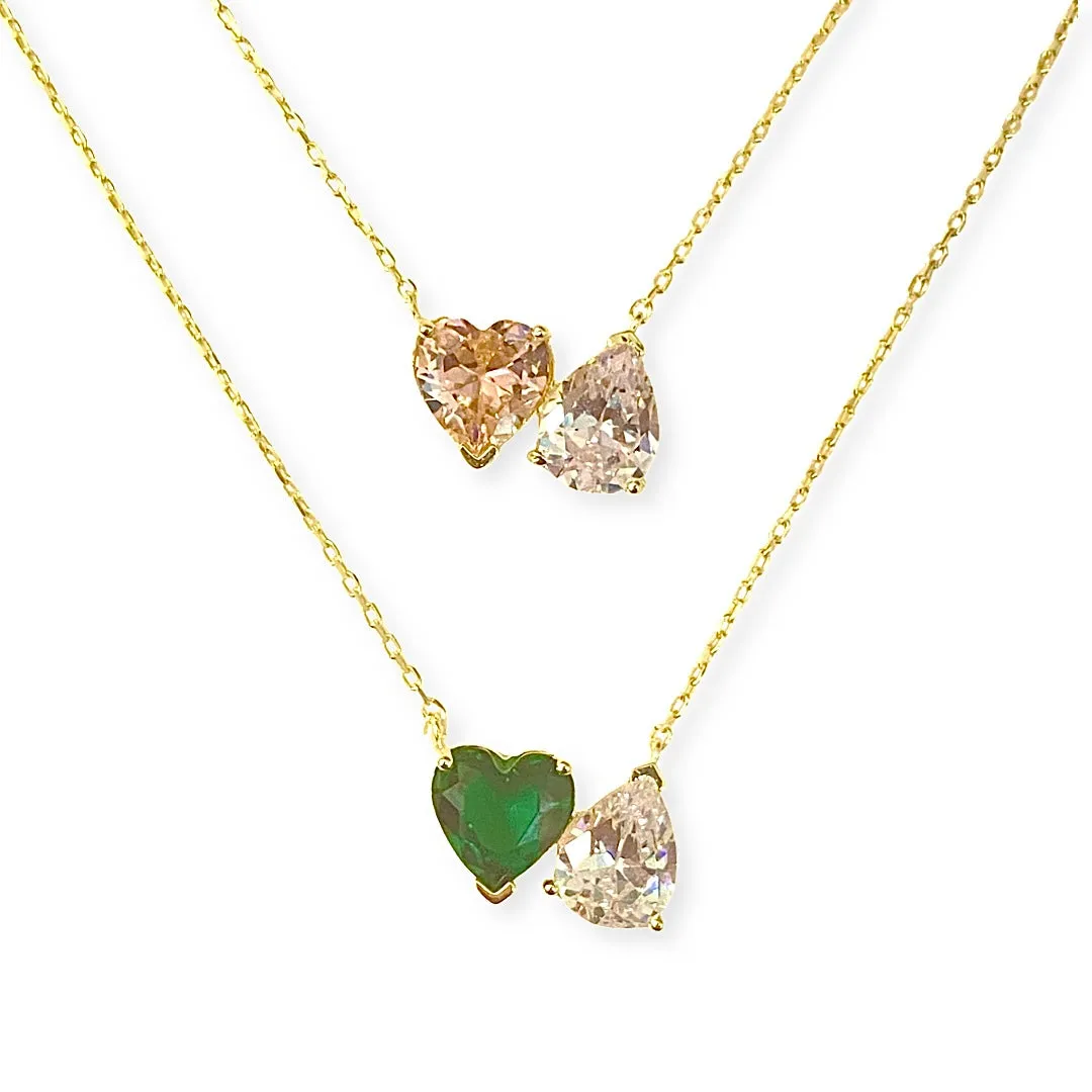 Adriene Birthstone Heart Duo Necklace